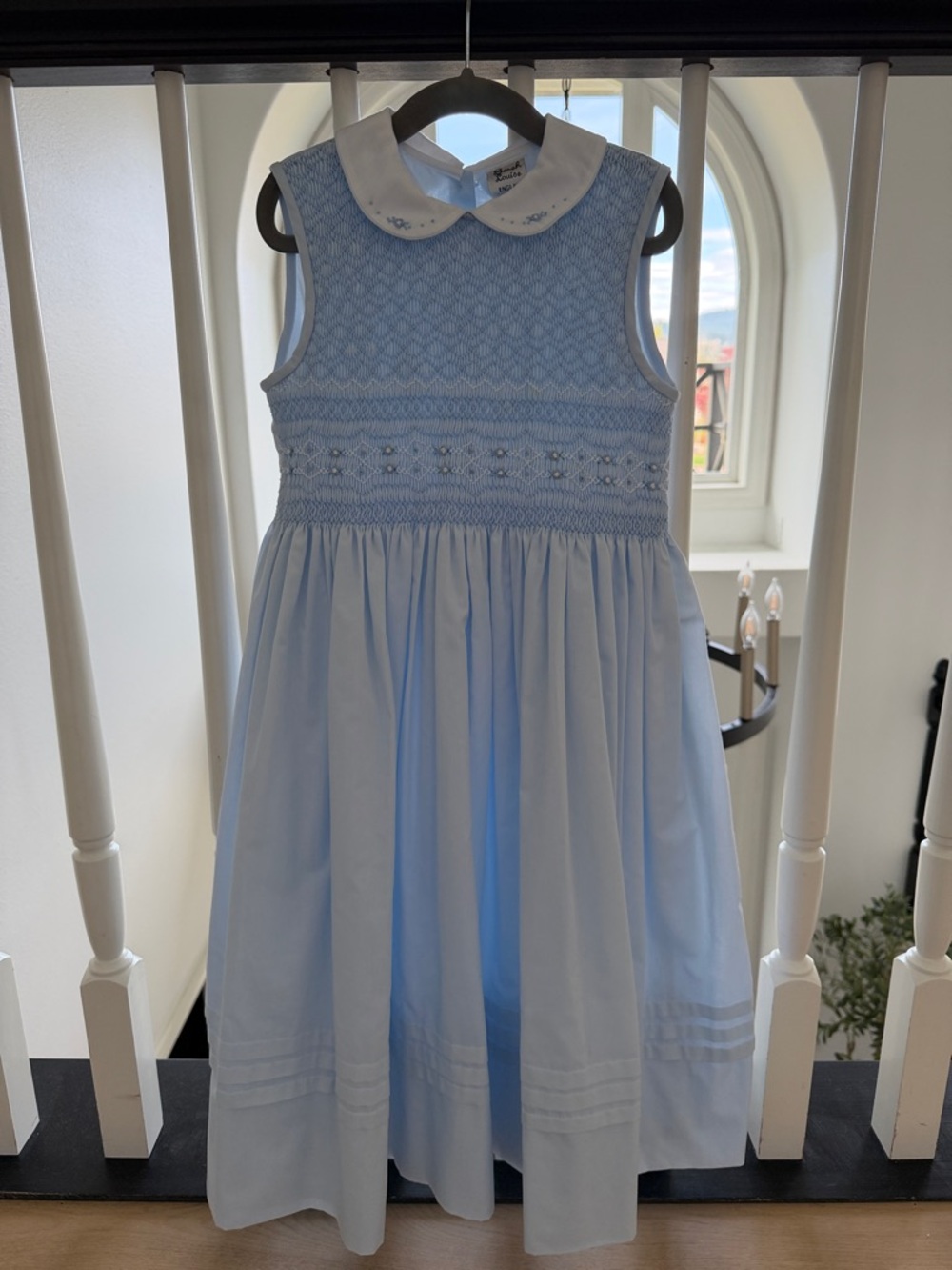 Classic Light Blue Smocked Peter Pan Collar Dress for Girls